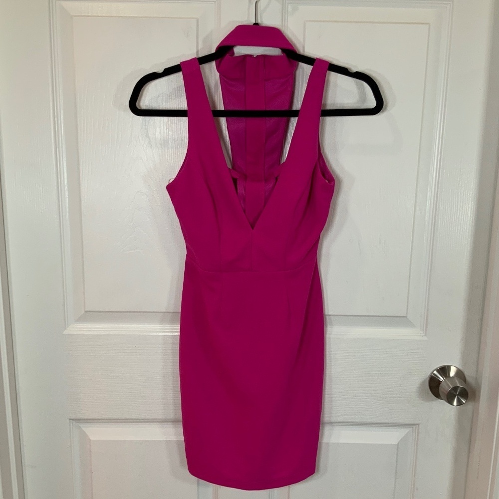Lulus Fuchsia Halter Open Back Bodycon Mini Dress Plunging V Party Size XS